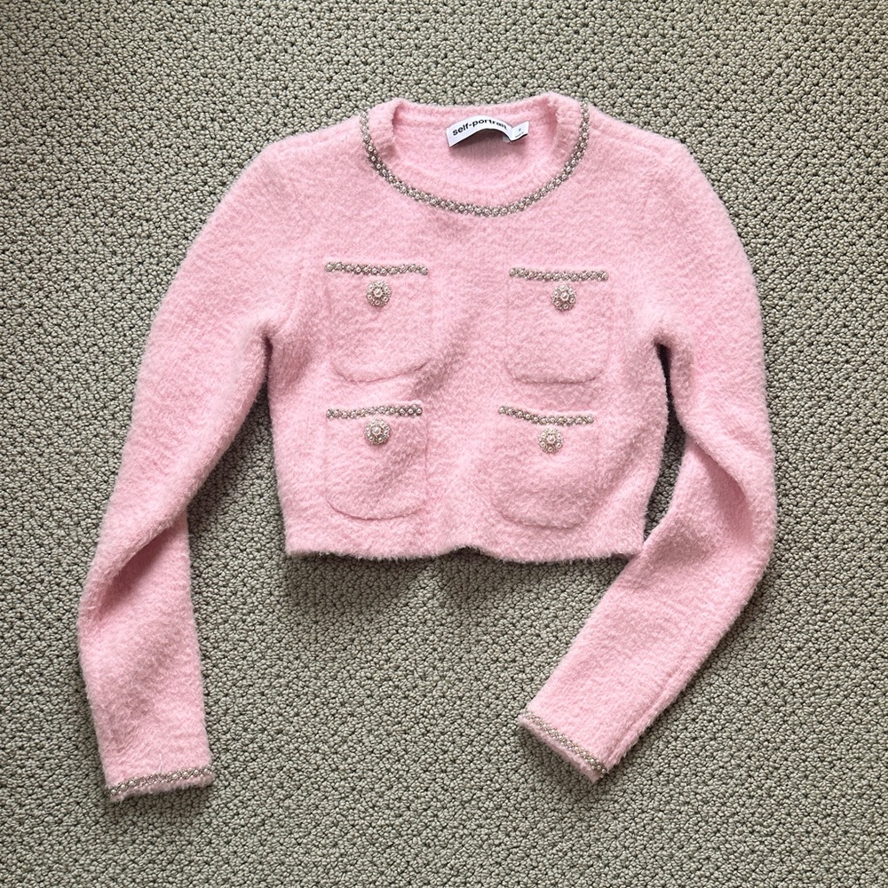 Self Portrait pastel pink embellished fuzzy soft sweater S